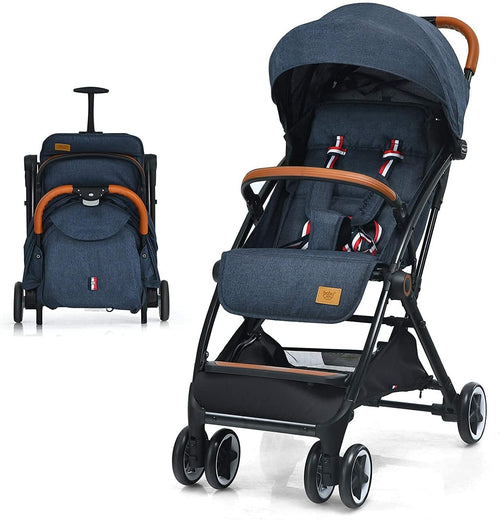 Blue Lightweight Baby Stroller One Hand Fold Compact Travel Buggy