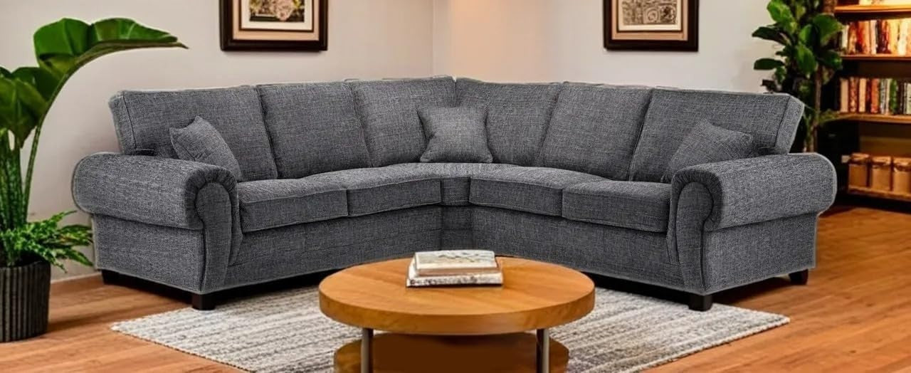 Chesterfield Corner Sofa 5 Seater High Back Deep Cushions Grey 255x255cm