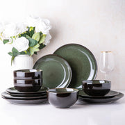 12 Piece Stoneware Dinner Set for 4 Jade Green Reactive Glaze Plates Bowls