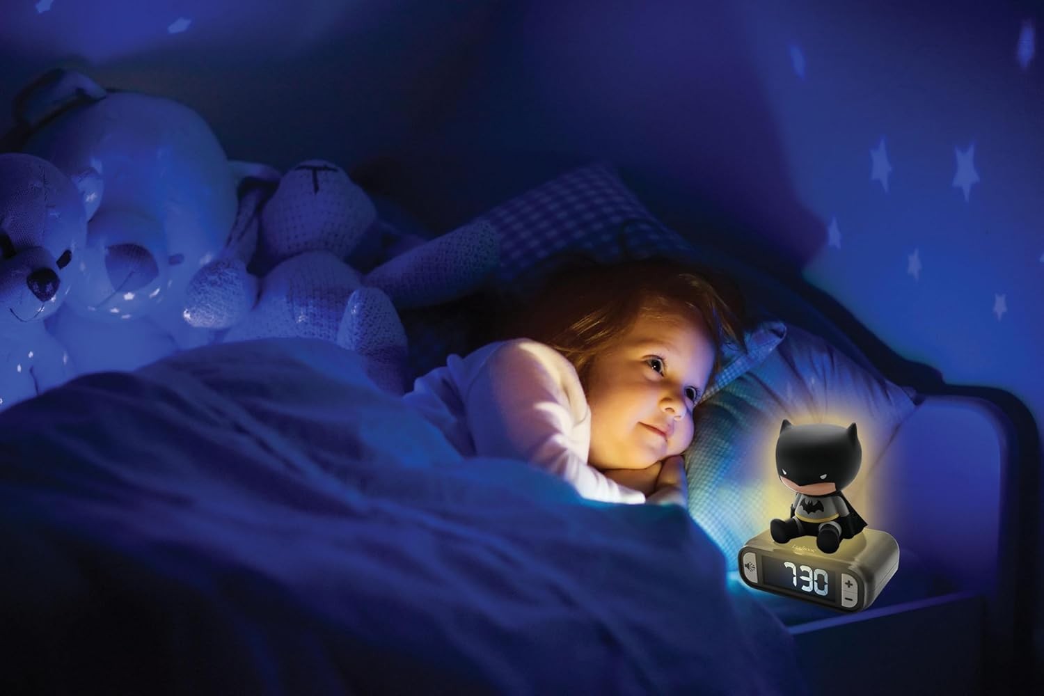 Kids Superhero Alarm Night Light LED Display Snooze Sounds Bedroom