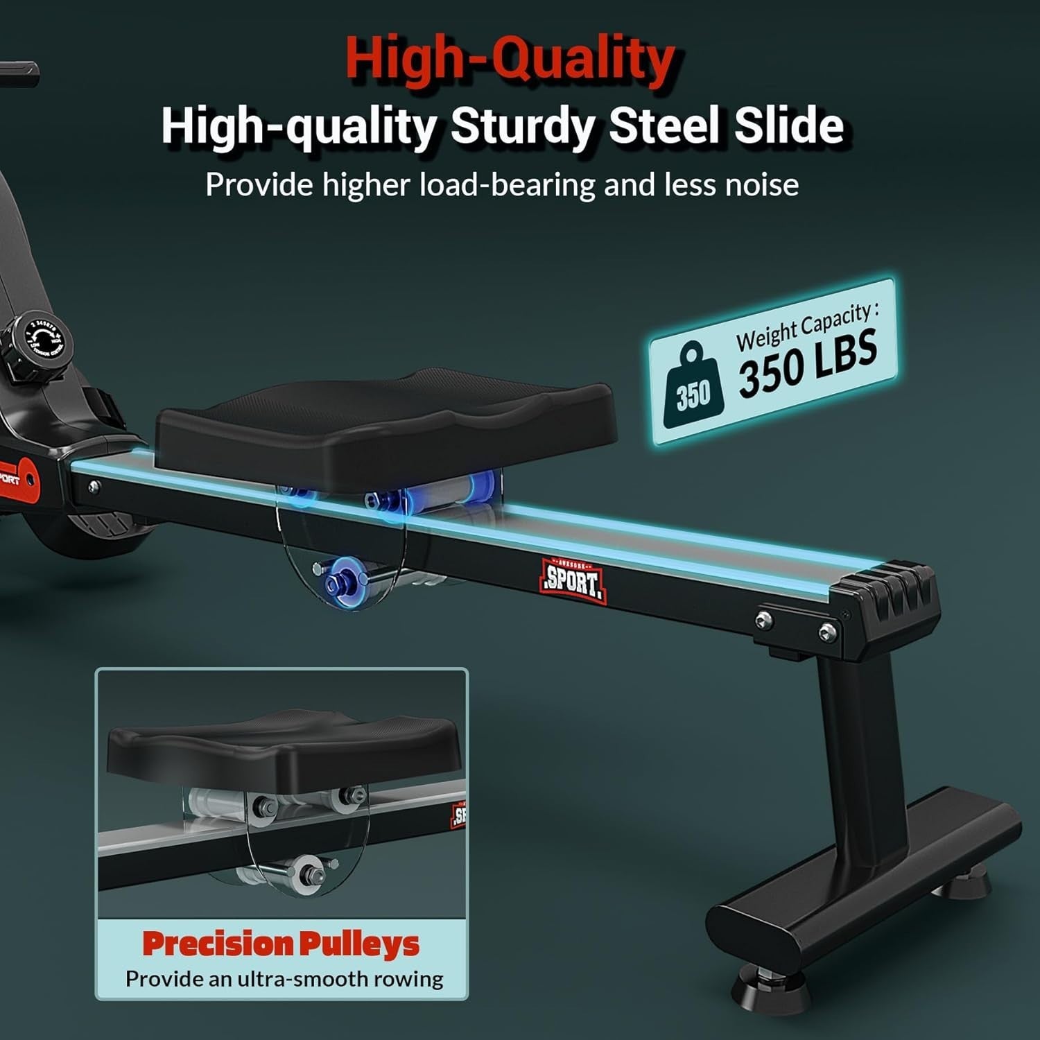Magnetic Rowing Machine 16-Level Quiet Foldable Rower 350lb Capacity App
