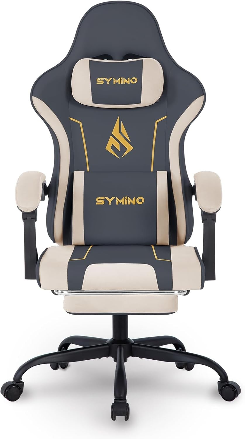 Ergonomic Gaming Chair Recliner w/ Footrest Lumbar PU Leather Grey