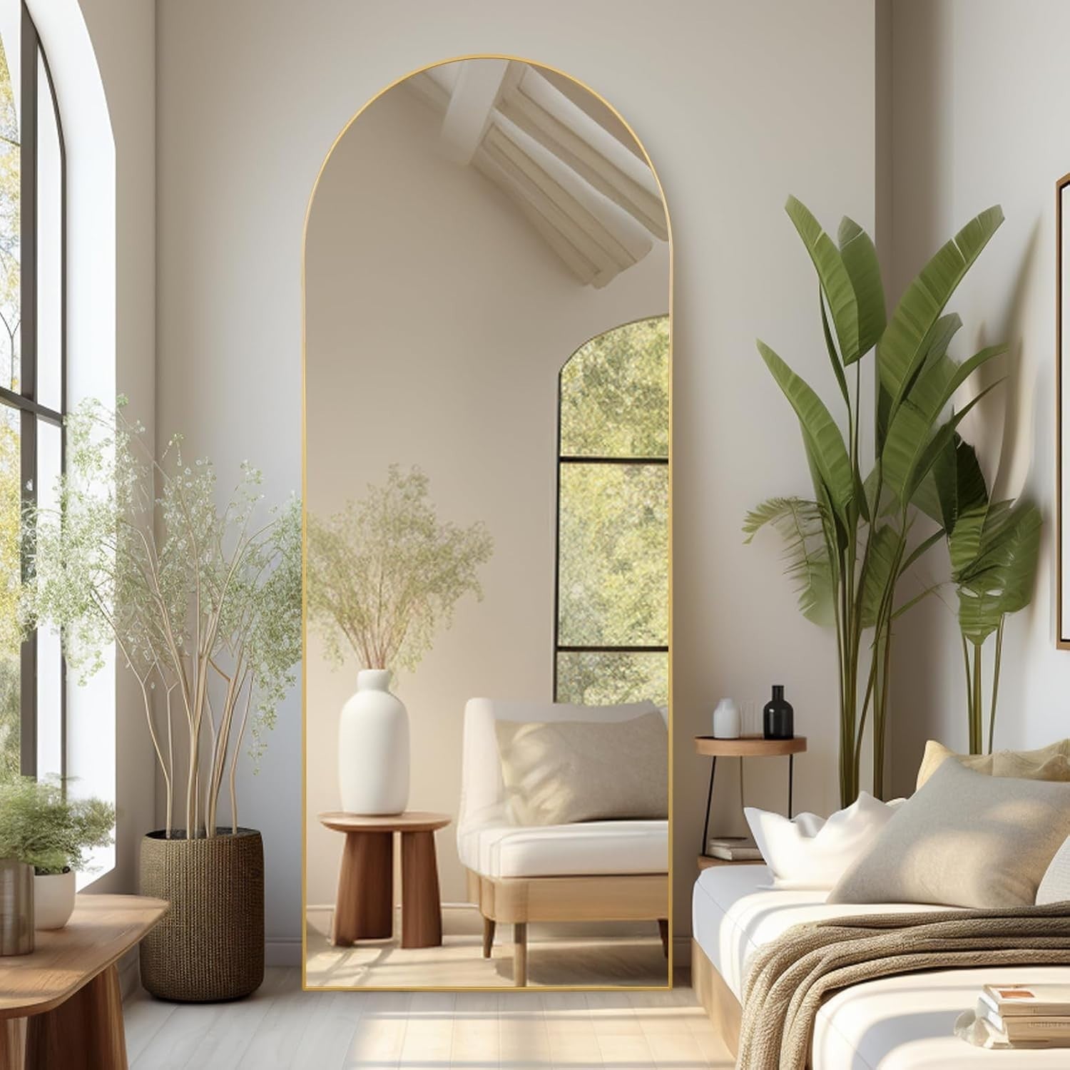 Large Arch Full Length Mirror 179x65cm Wall Leaning Gold Floor Mirror