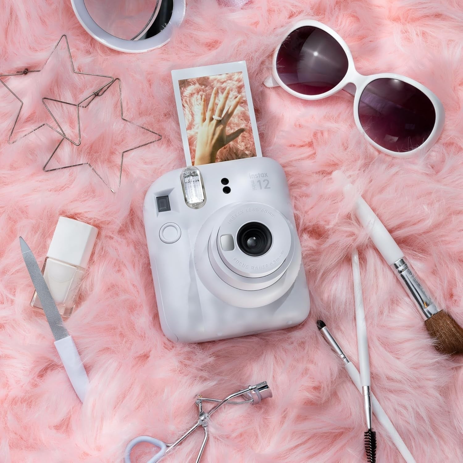 Mini Instant Camera Clay White Selfie Mirror Auto Flash Photo Printer