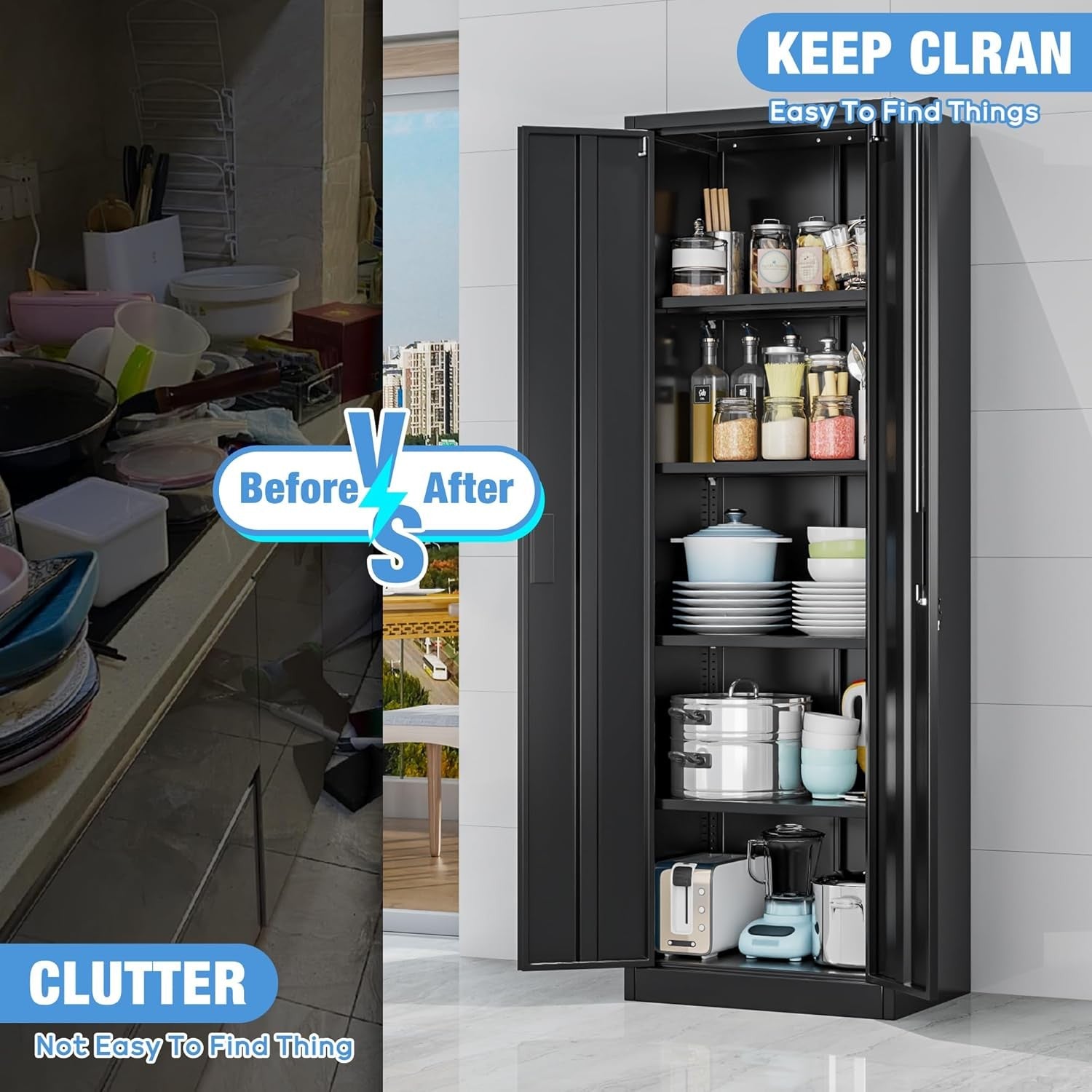 Metal Storage Cabinet 2 Door Lockable Steel Cupboard Adjustable Shelves 180cm