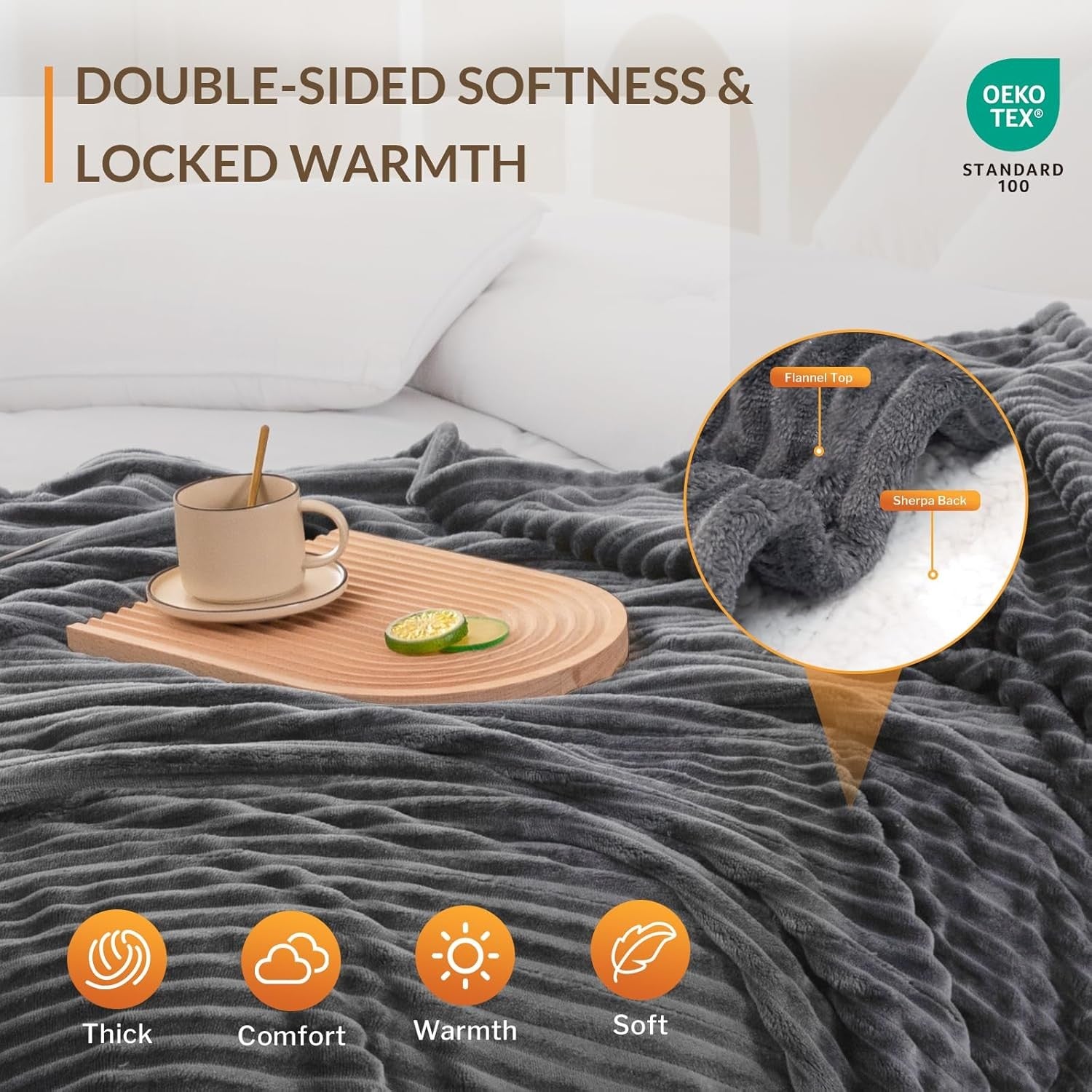 Electric Heated Throw Blanket 160x130cm Soft Flannel Sherpa 9 Heat Levels