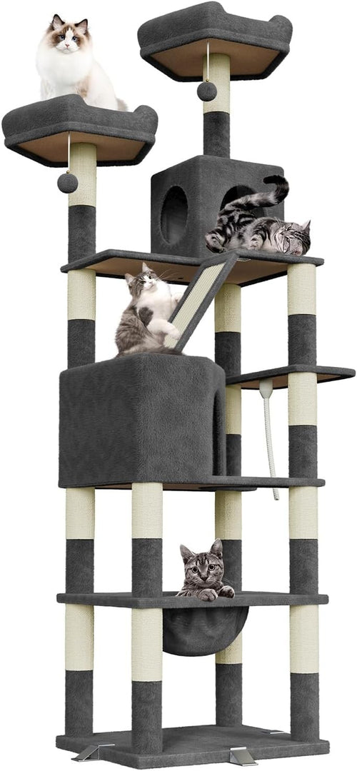 208cm Tall Cat Tree Tower Dark Grey Anti-Tip Multi-Level Condo Scratcher
