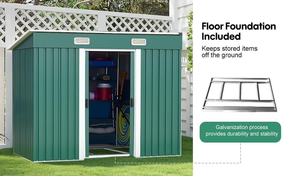 8x4 ft Metal Garden Shed Outdoor Storage Lockable Heavy Duty Tool Shed