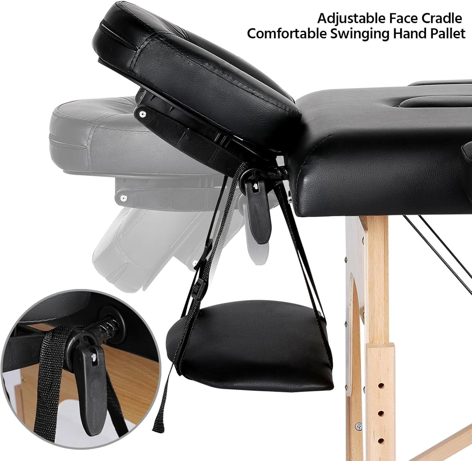 Portable Wood Massage Table Folding 2-Section Beauty Lash Bed Black 60cm Width