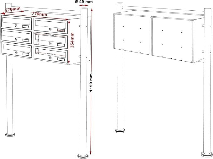 Outdoor Stainless Steel 6 Slot Letterbox System Secure Lockable Pedestal