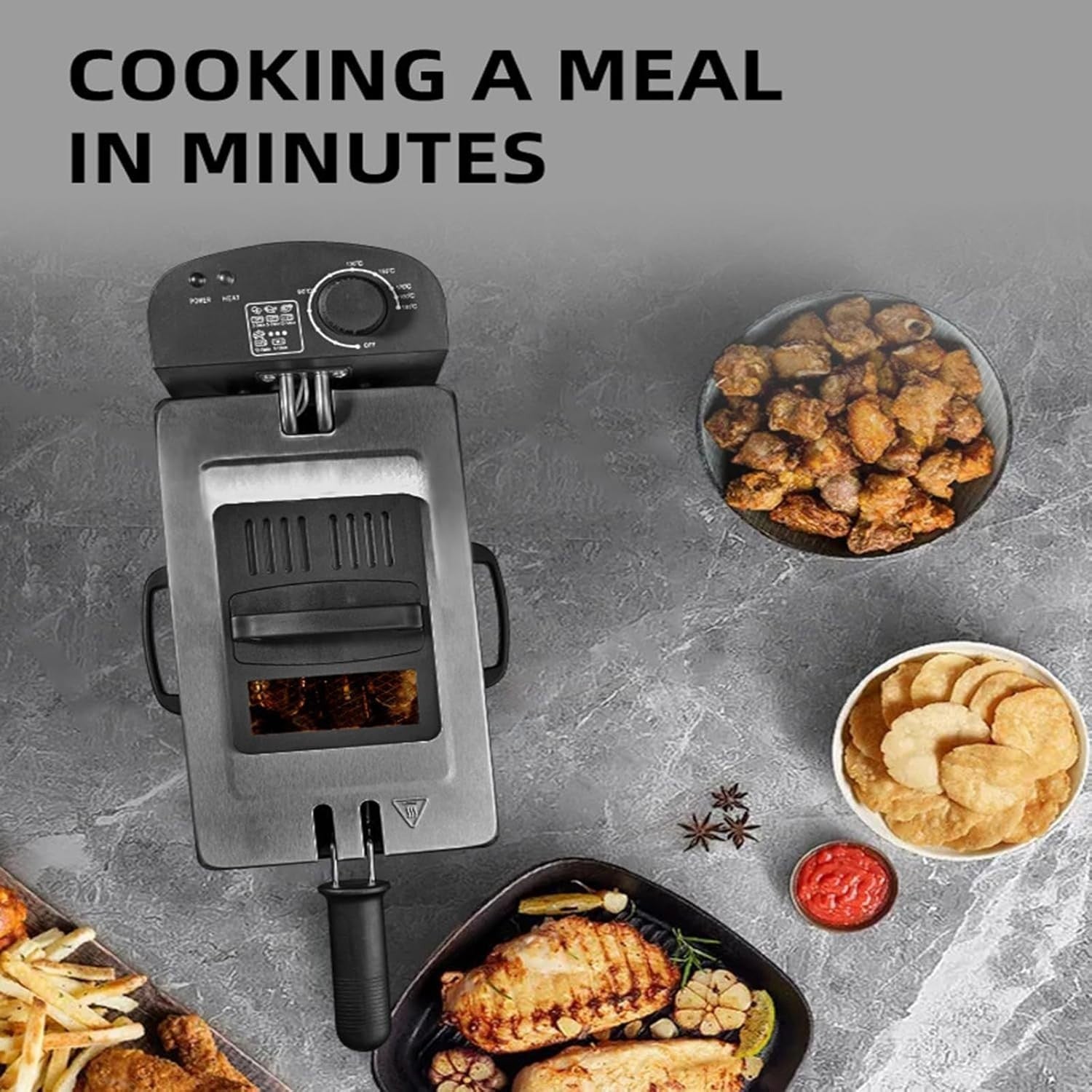 3L Deep Fat Fryer Stainless Steel 2200W Basket Glass Lid