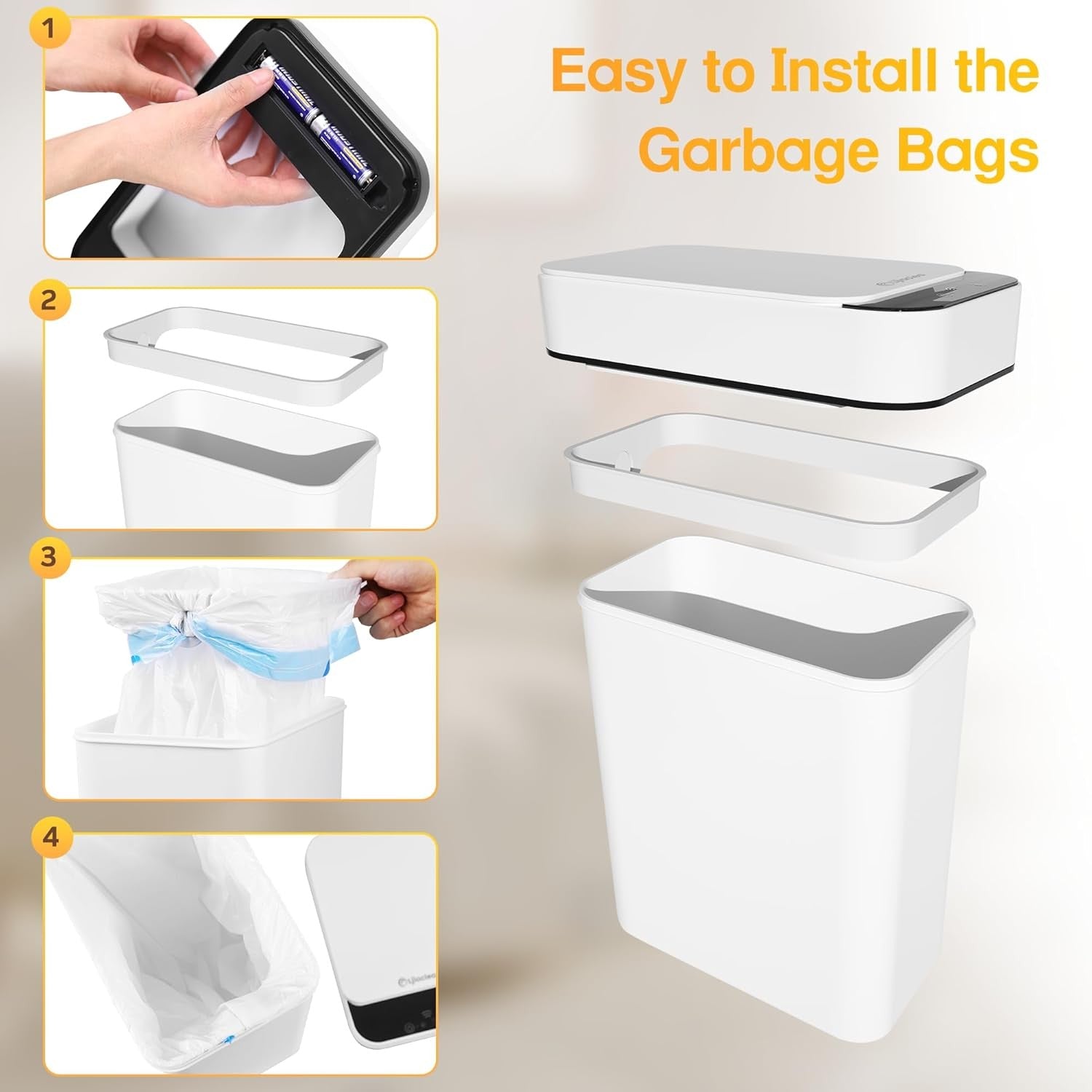 2.6 Gallon Touchless Motion Sensor Bathroom Trash Can Black