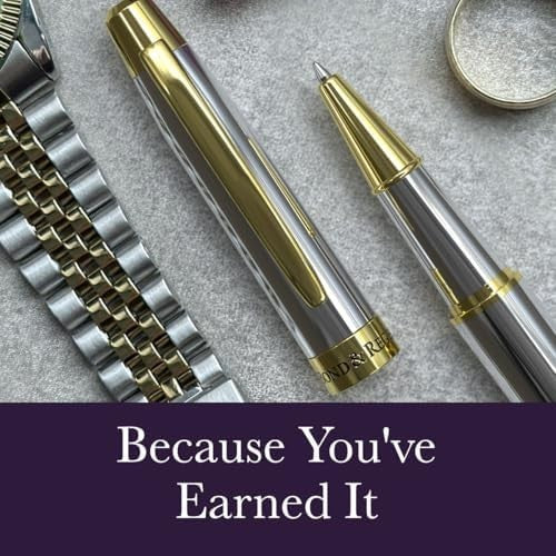 Luxury Rollerball Pen Silver Chrome 24K Gold Trim Bold Ink