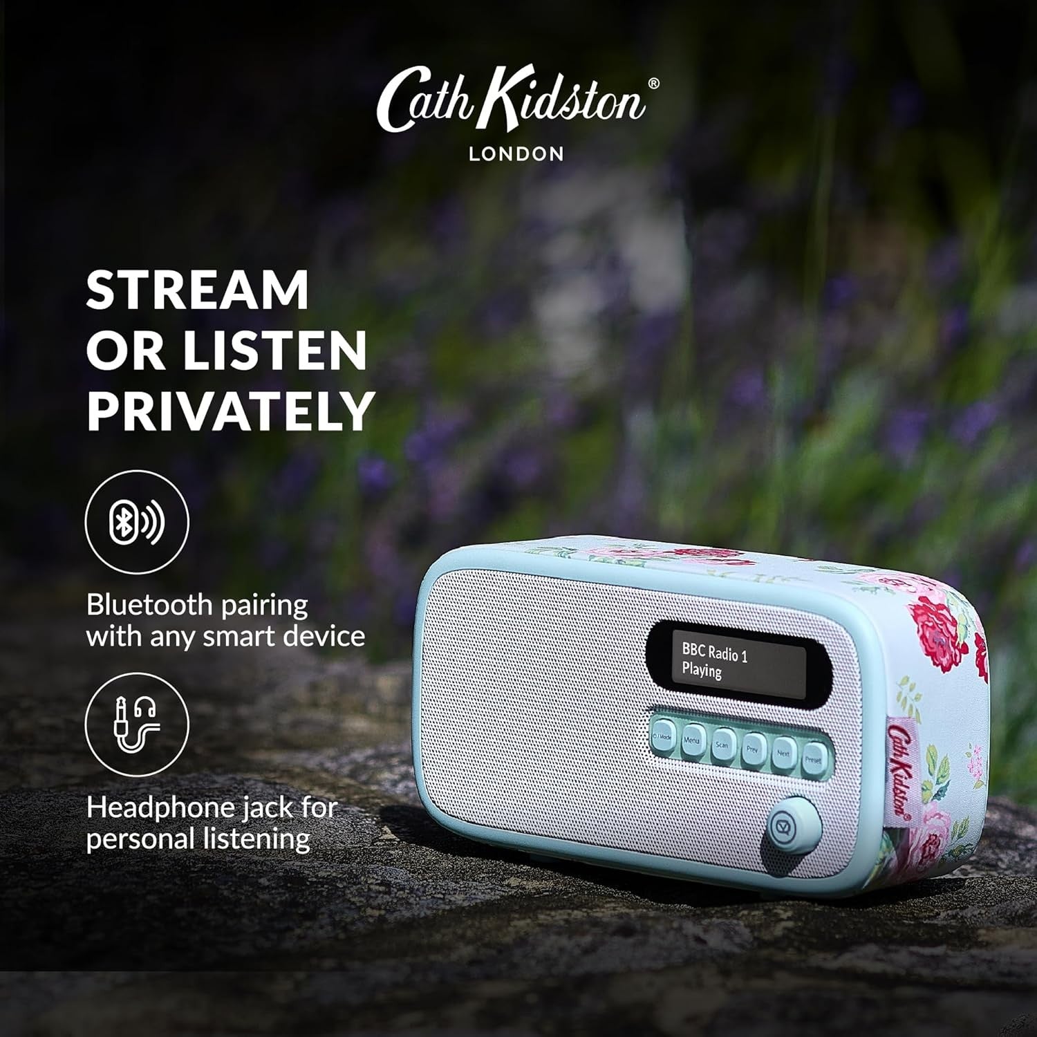 DAB Digital Radio Bluetooth Alarm Clock Portable Floral Rechargeable