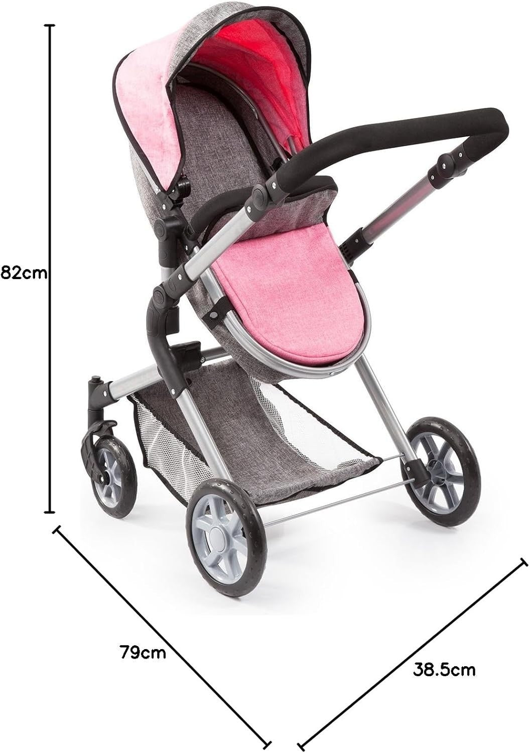 Dolls Pram Pushchair Convertible Adjustable Handle Basket Bag Toy