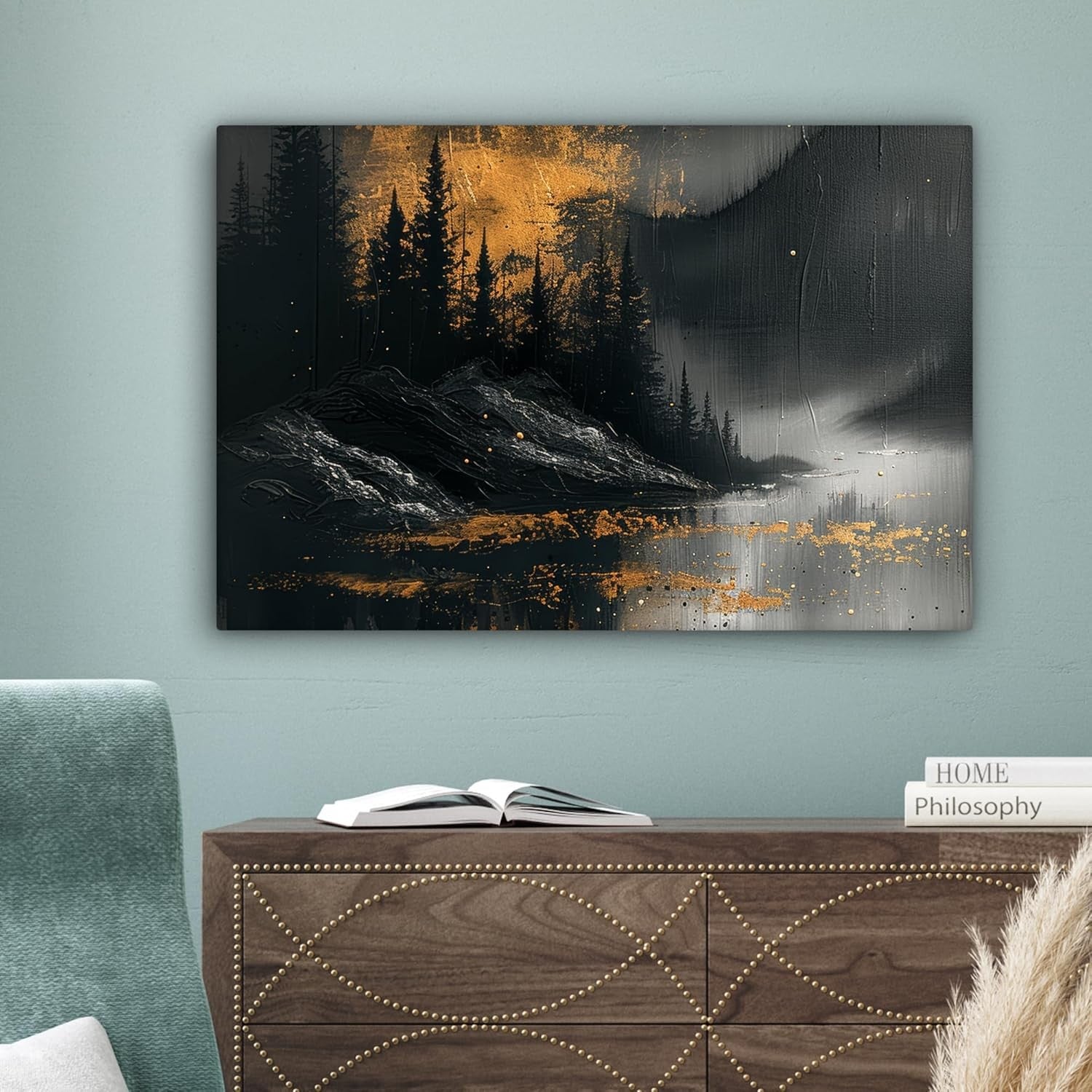 Gold Black Forest Canvas Wall Art 60x40cm Framed Modern Decor