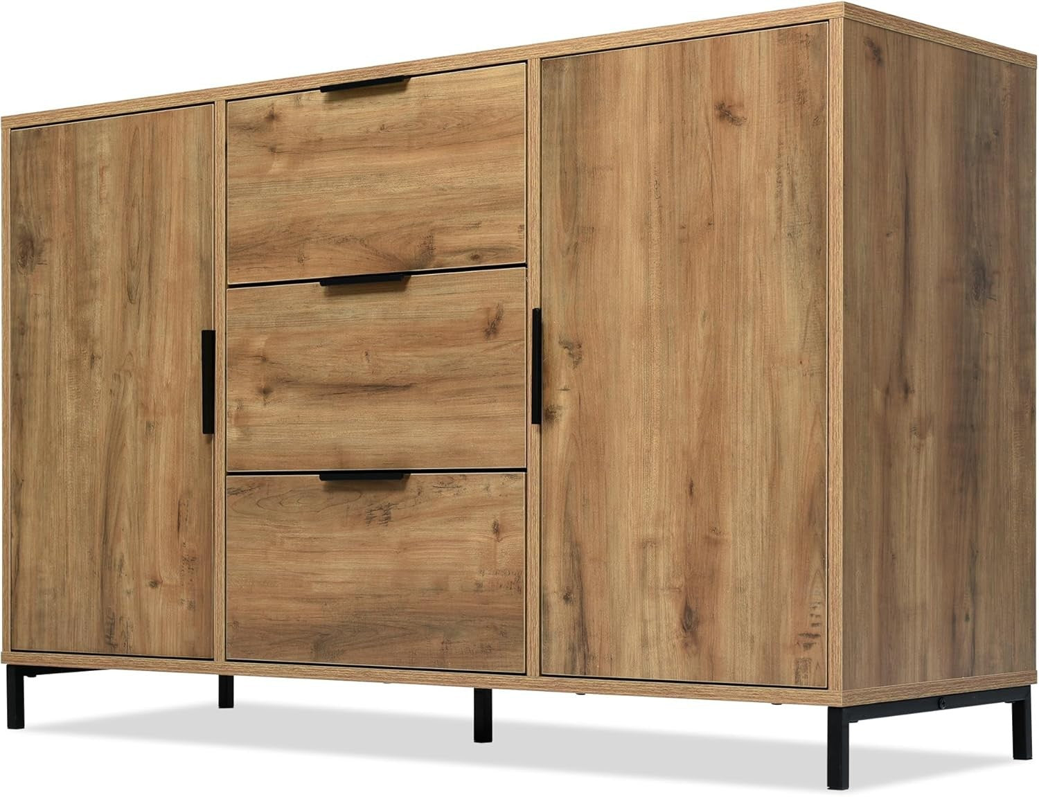 Modern Dark Oak Sideboard Cabinet with Drawers & Shelves Storage
