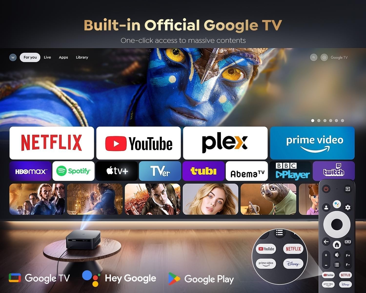 1500 ANSI Google TV 1080P Smart Projector HDR WiFi 6 Bluetooth 4K