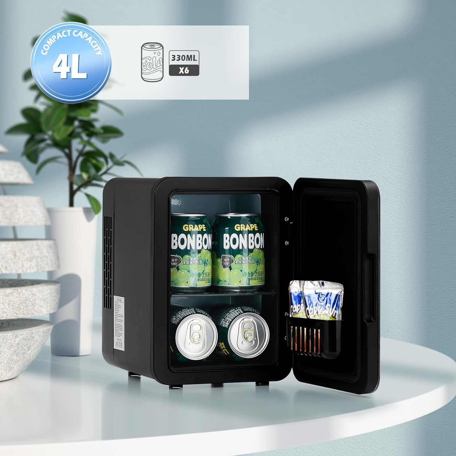 4L Mini Fridge Black AC/DC Cooler Warmer Frost-Free Portable