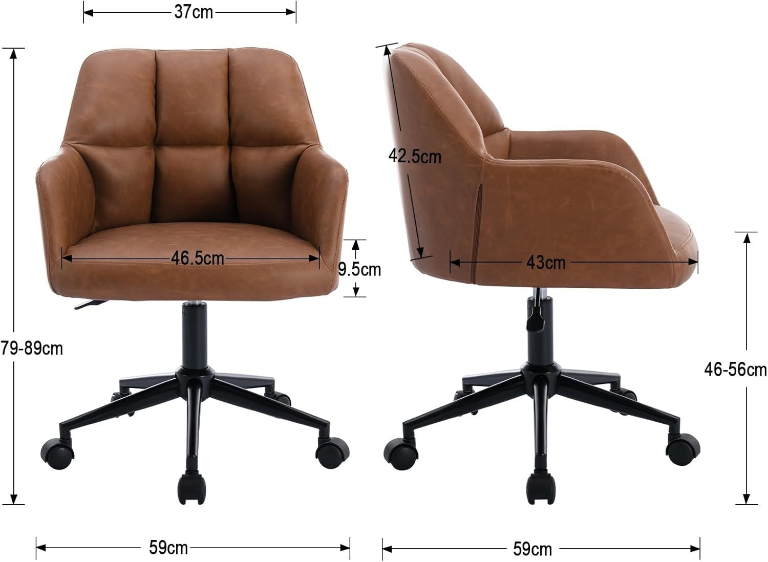 Faux Leather Office Chair Brown Swivel Desk Seat Height Adjustable Metal Base