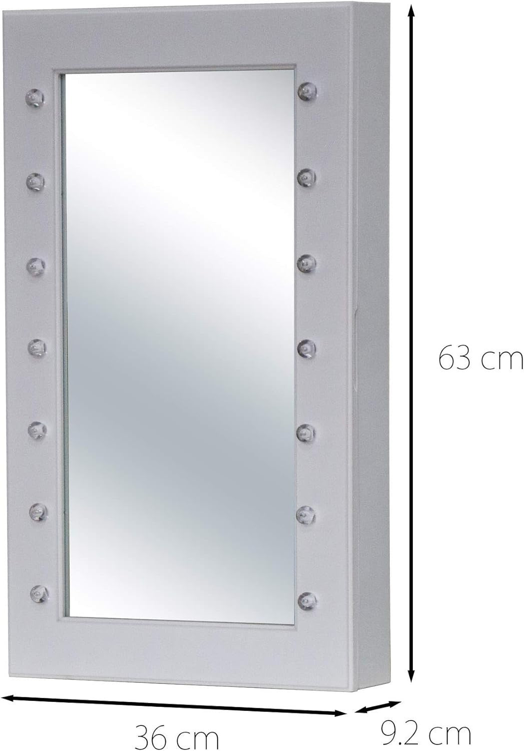 White LED Jewellery Cabinet Mirror Wall Mounted Tabletop Storage