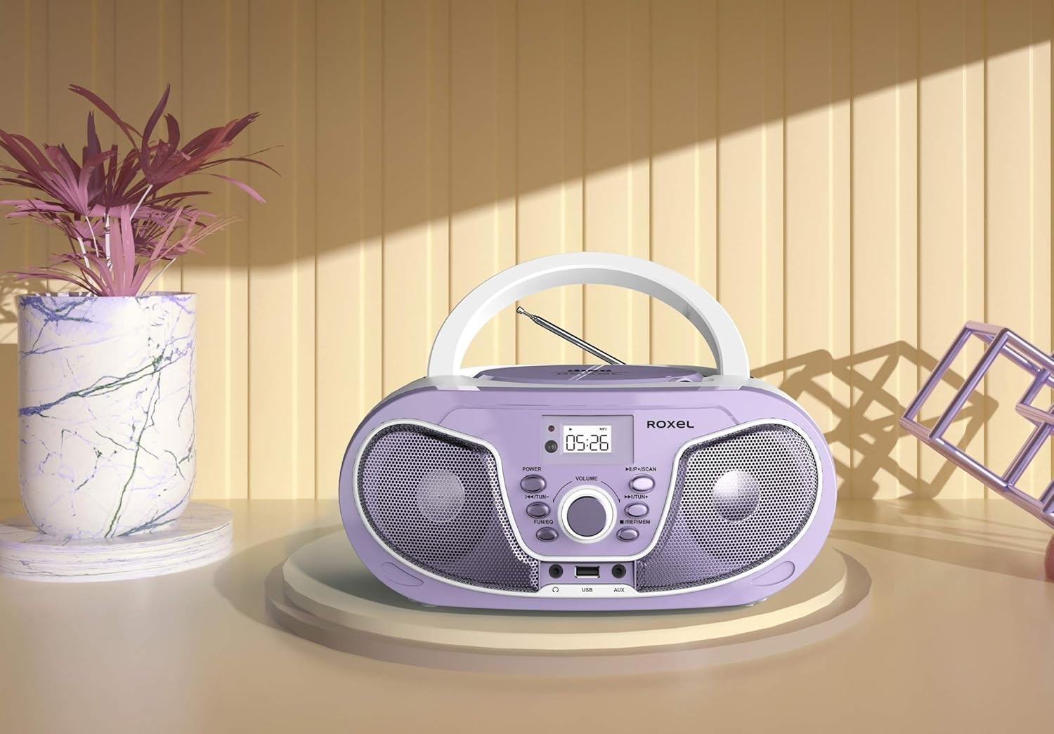 Purple Portable Boombox CD Player Bluetooth FM Radio USB AUX Remote