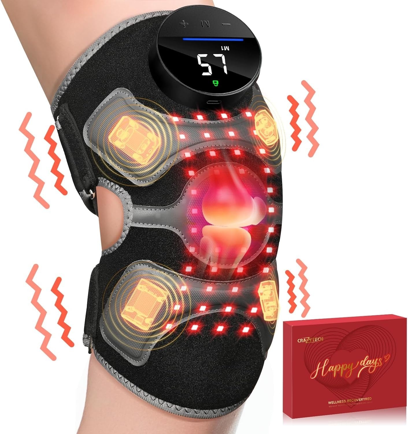 Red Light Knee Massager Infrared Heat Therapy Joint Pain Relief Brace