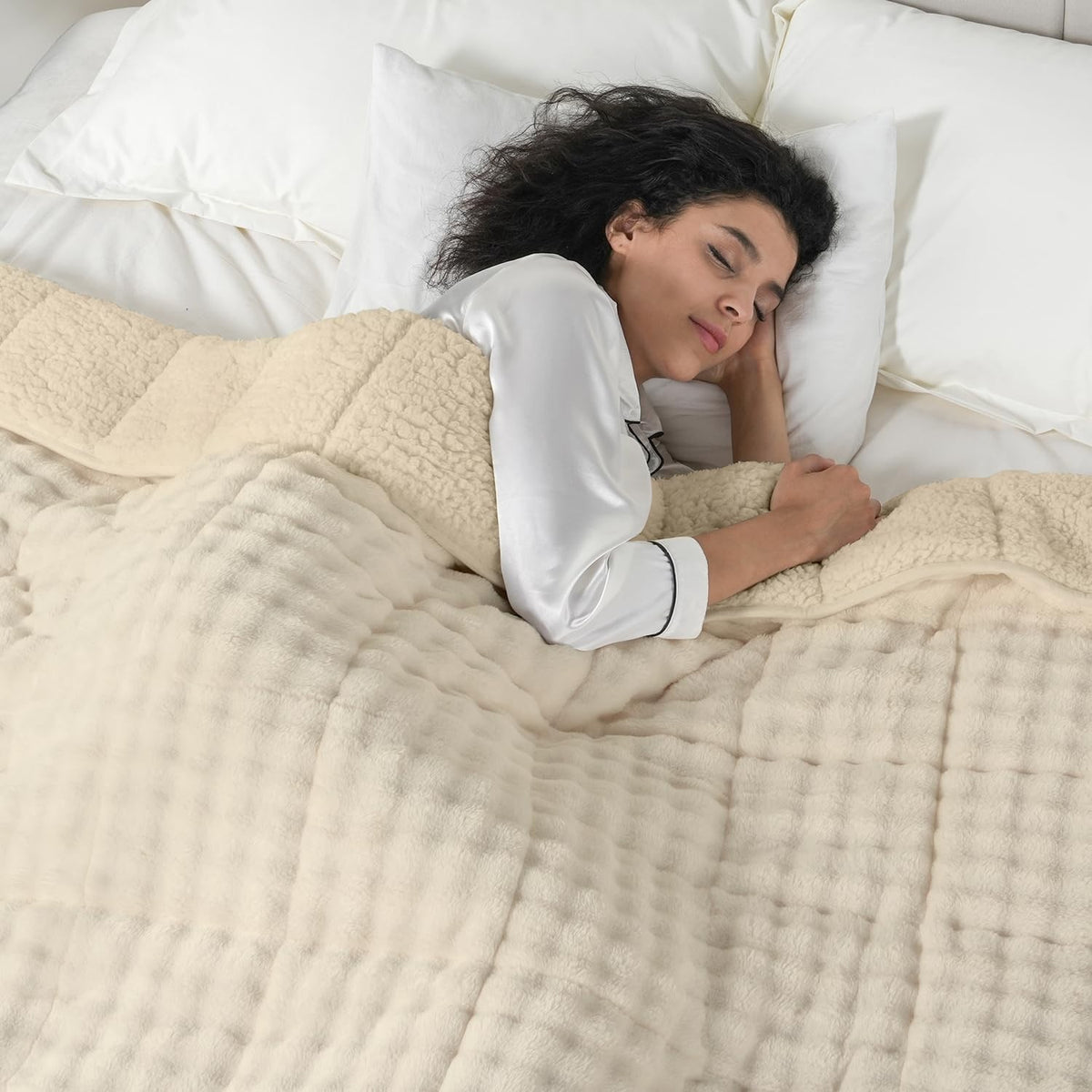 Weighted Blanket 20lb Faux Fur Sherpa Cozy Warm Sleep Aid 60x80 Beige