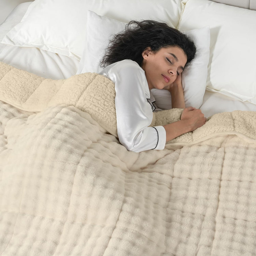 Weighted Blanket 20lb Faux Fur Sherpa Cozy Warm Sleep Aid 60x80 Beige