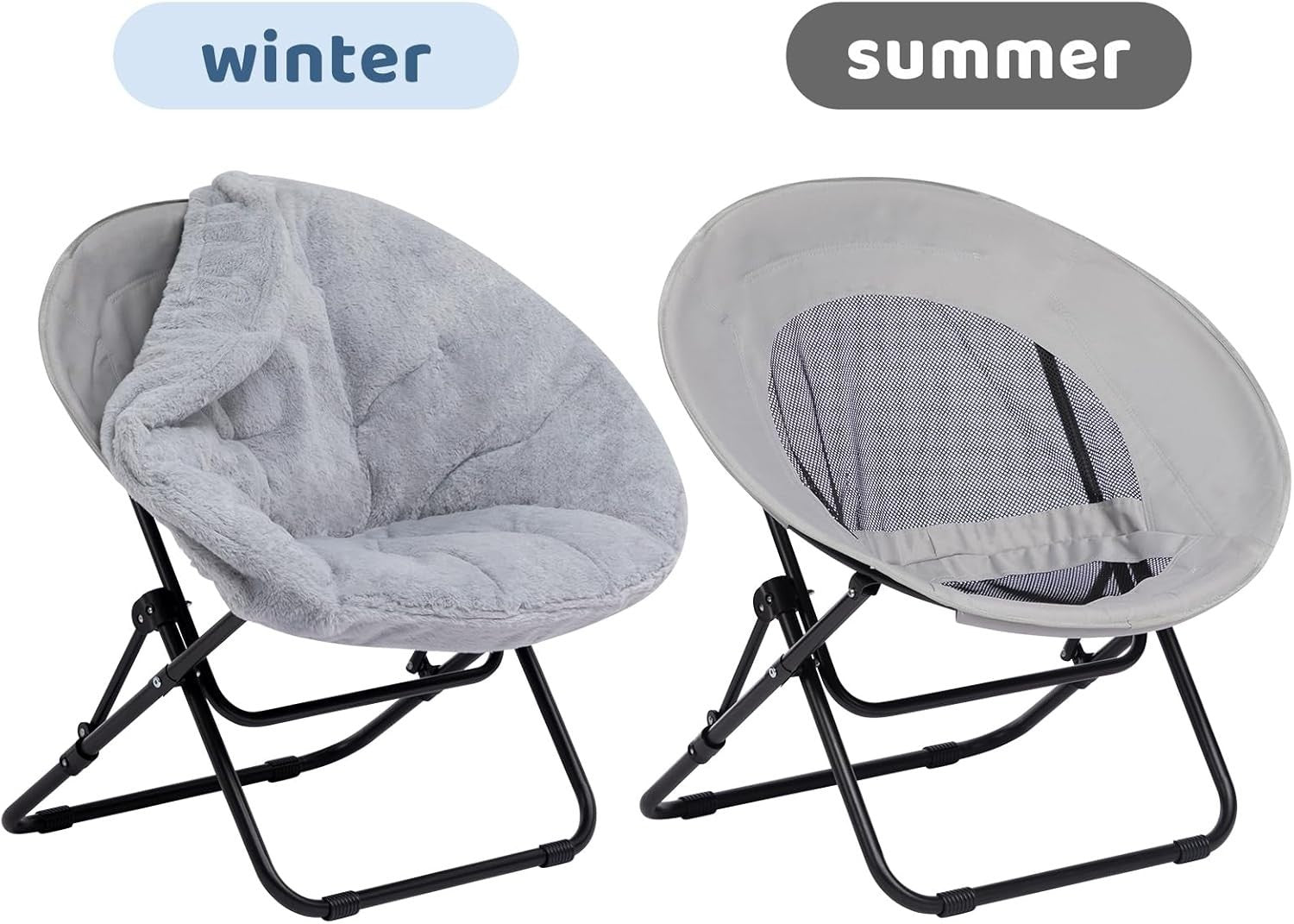 Plush Folding Saucer Chair - Portable Round Armchair for Living Room & Bedroom