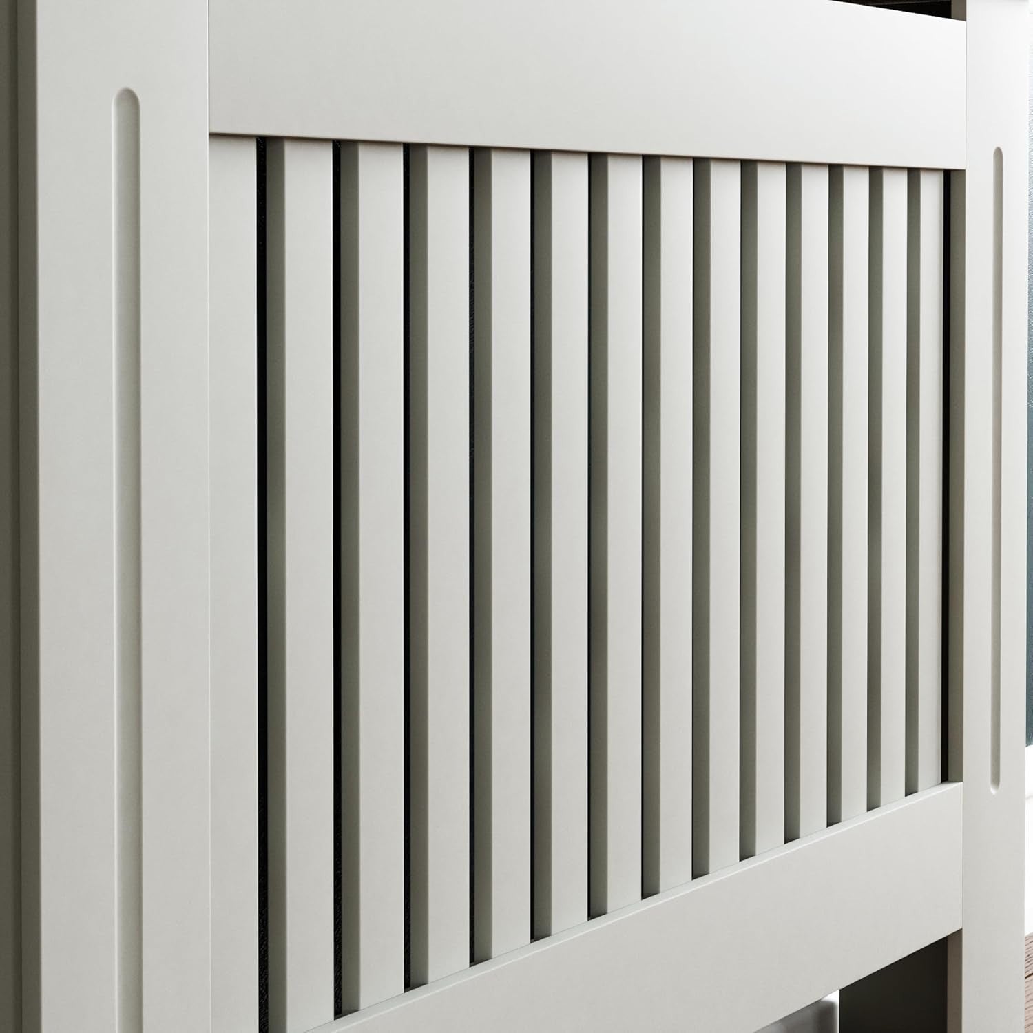 Medium Olive Grey Radiator Cover Cabinet MDF Slatted Grill with Wood Top Shelf