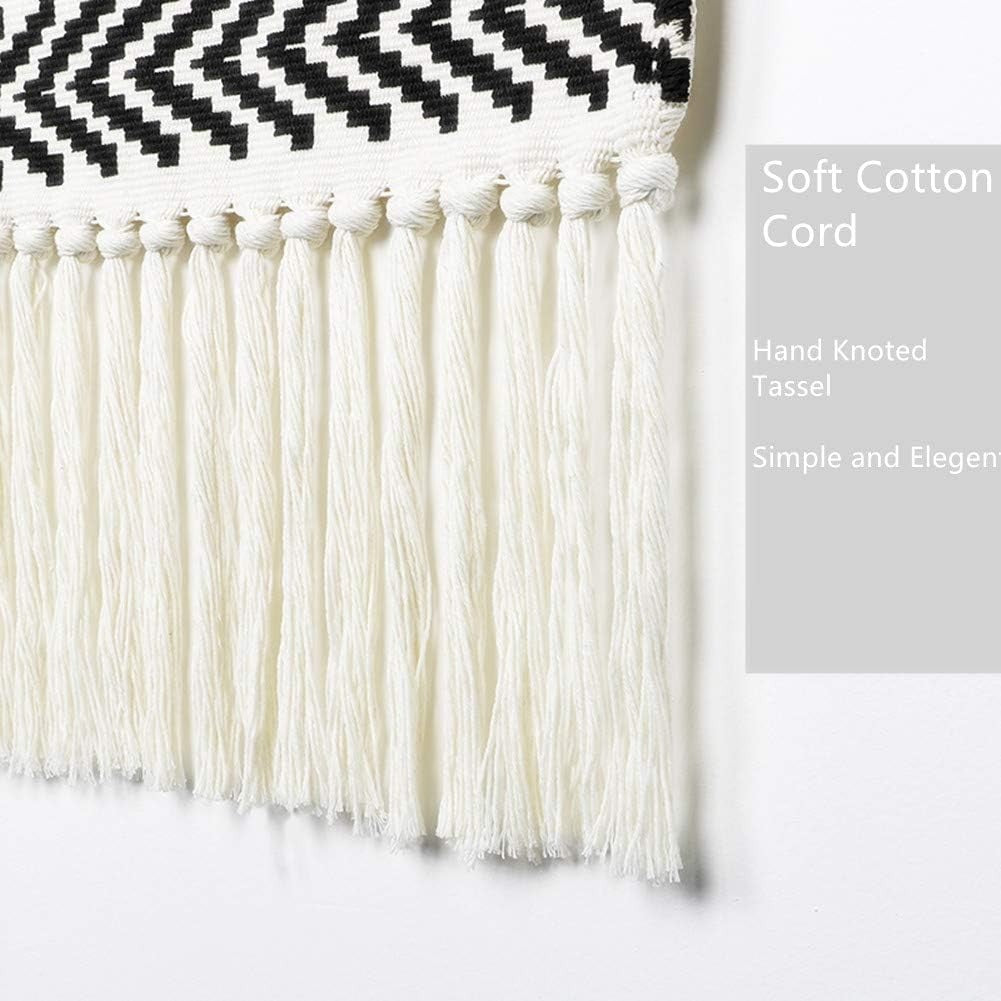 Boho Macrame Wall Hanging Black White Geometric Tapestry Decor