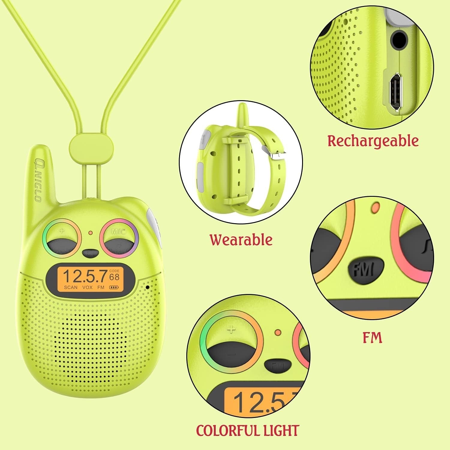 Kids Rechargeable Walkie Talkies 4 Pack Watch Style FM Radio Toy Set