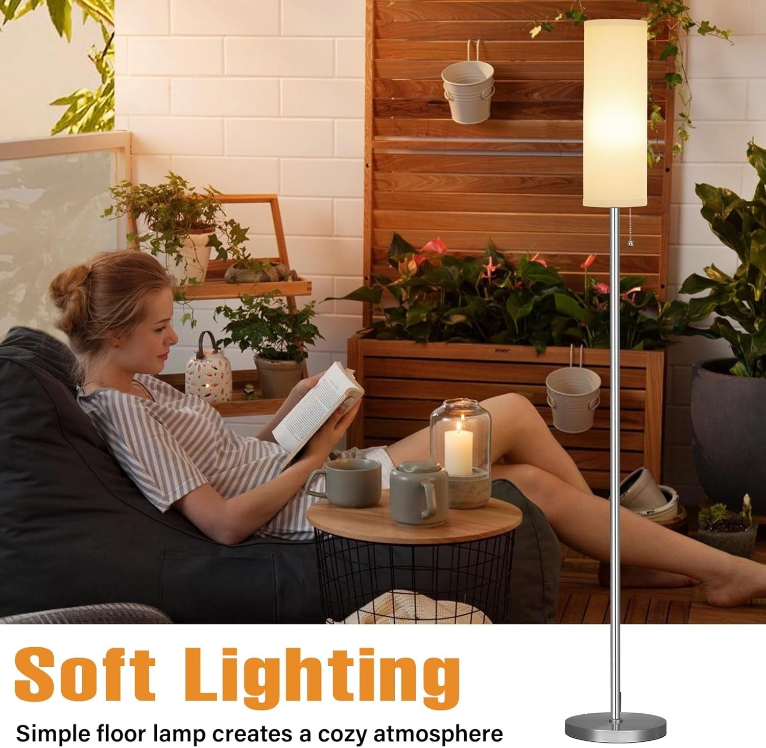 Grey Floor Lamp 64in Standing Lamp Bedroom Living Room Bulb Included
