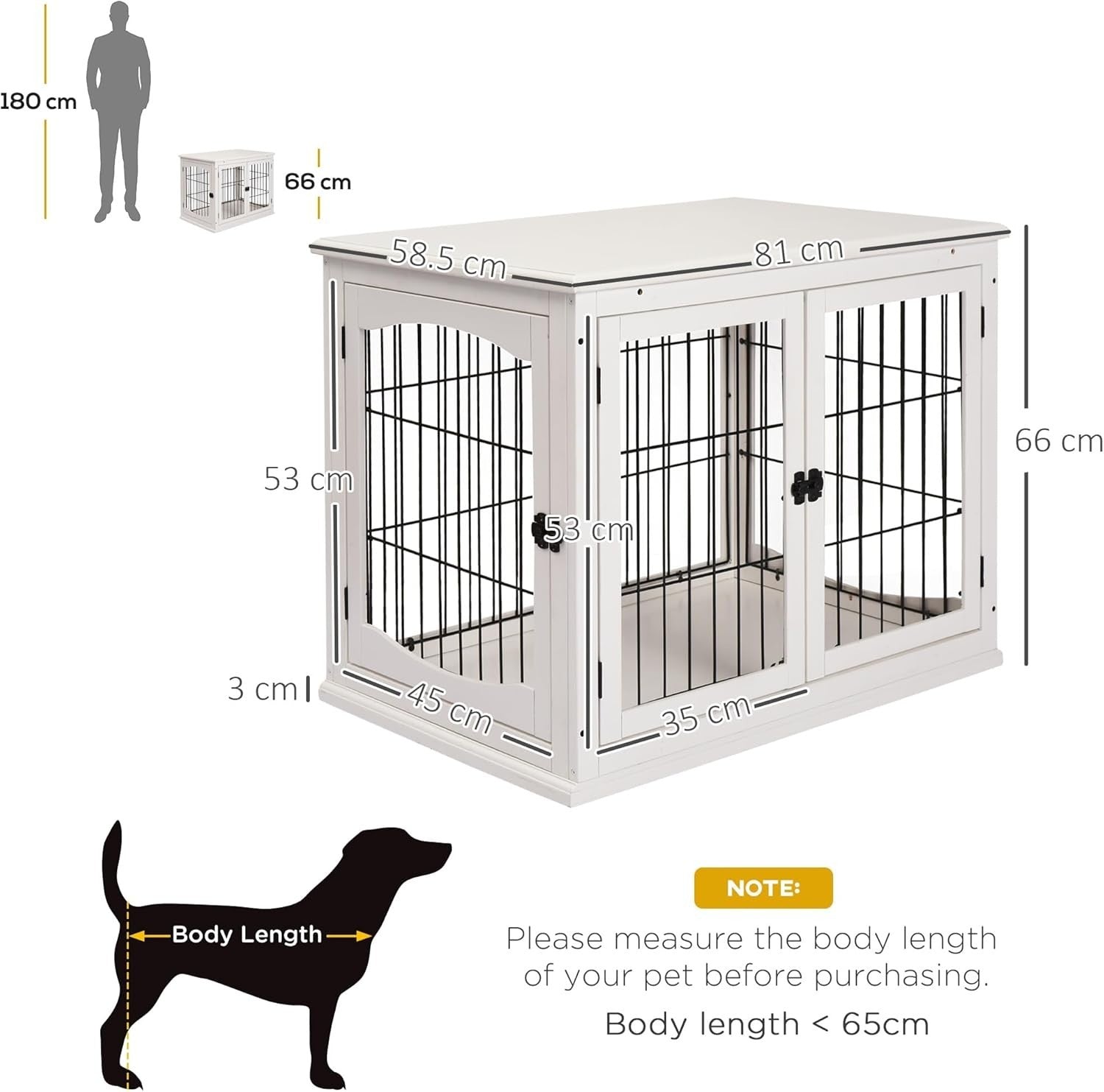 Stylish Indoor Dog Crate Table with 3 Doors, Secure & Spacious 81x58.5x66cm