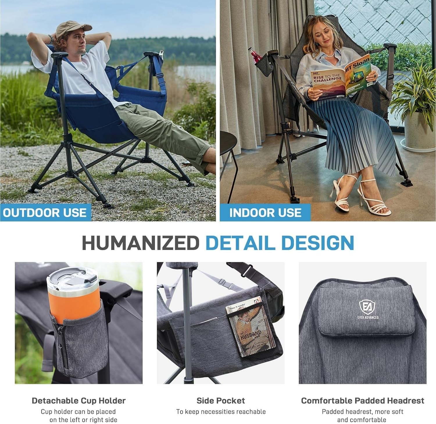 Heavy Duty Hammock Swing Chair Outdoor Folding Padded Rocker 180KG