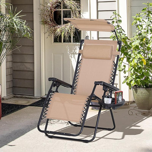Zero Gravity Recliner Sun Lounger w/ Cup Tray & Canopy for Patio Garden