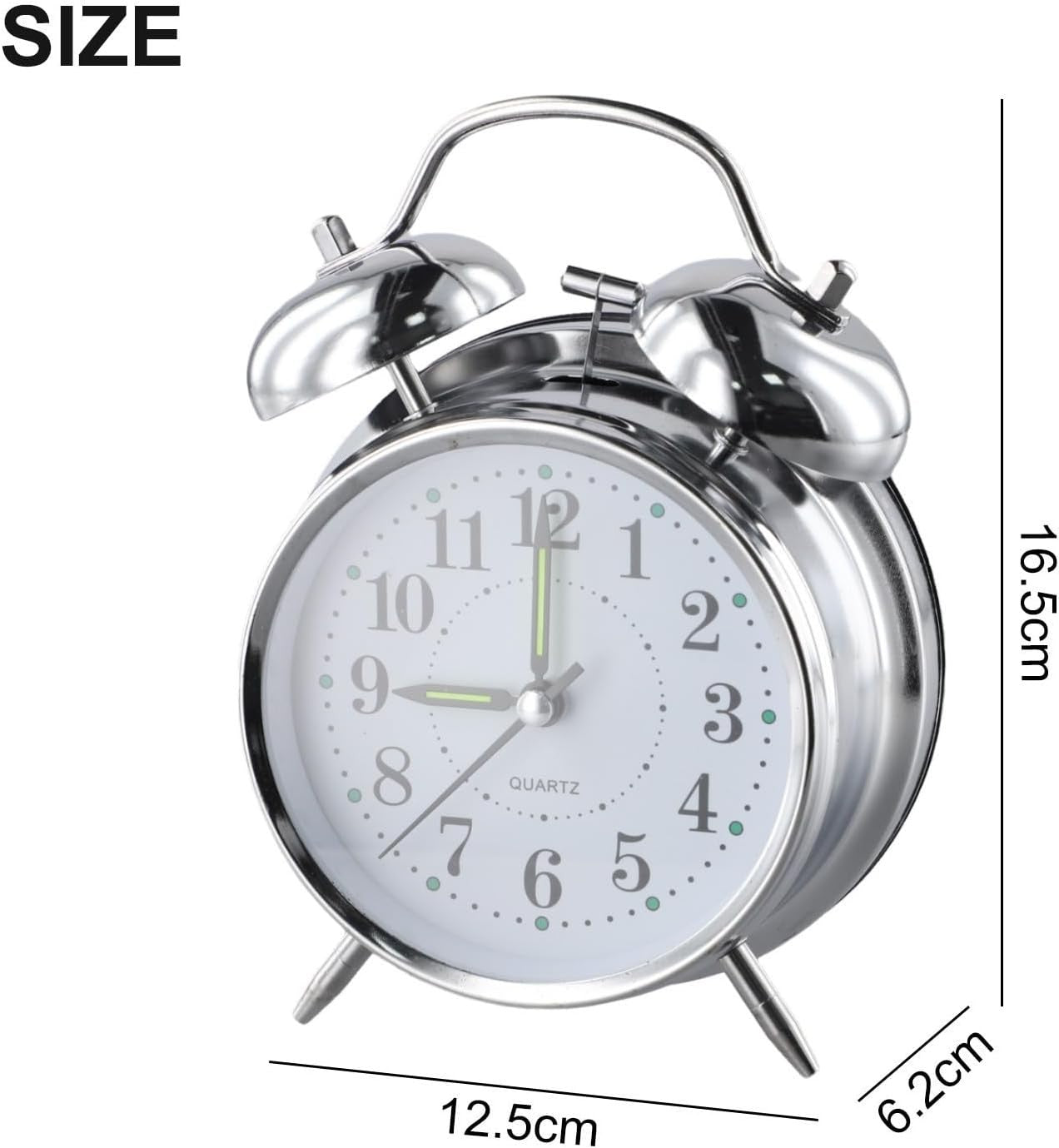 Classic Double Bell Alarm Clock Loud Wind Up Metal Heavy Sleepers 4 Inch