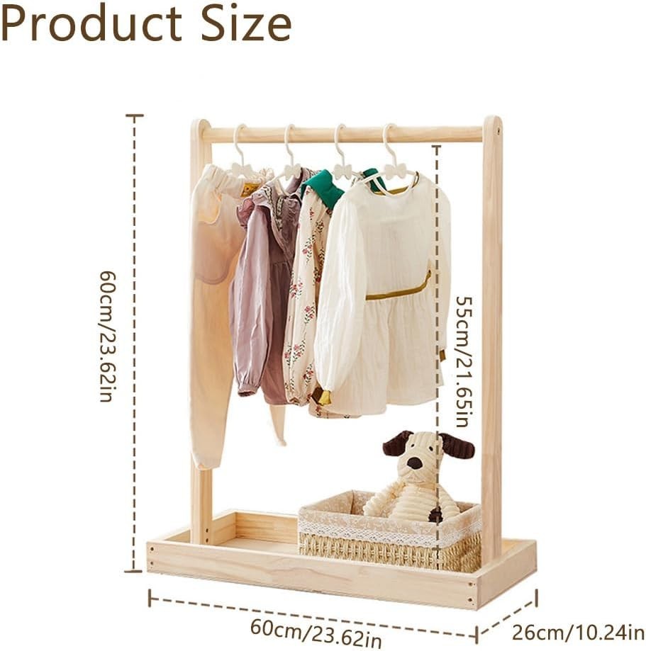 Wooden Kids Clothes Rack Toddler Dress Up Stand Natural