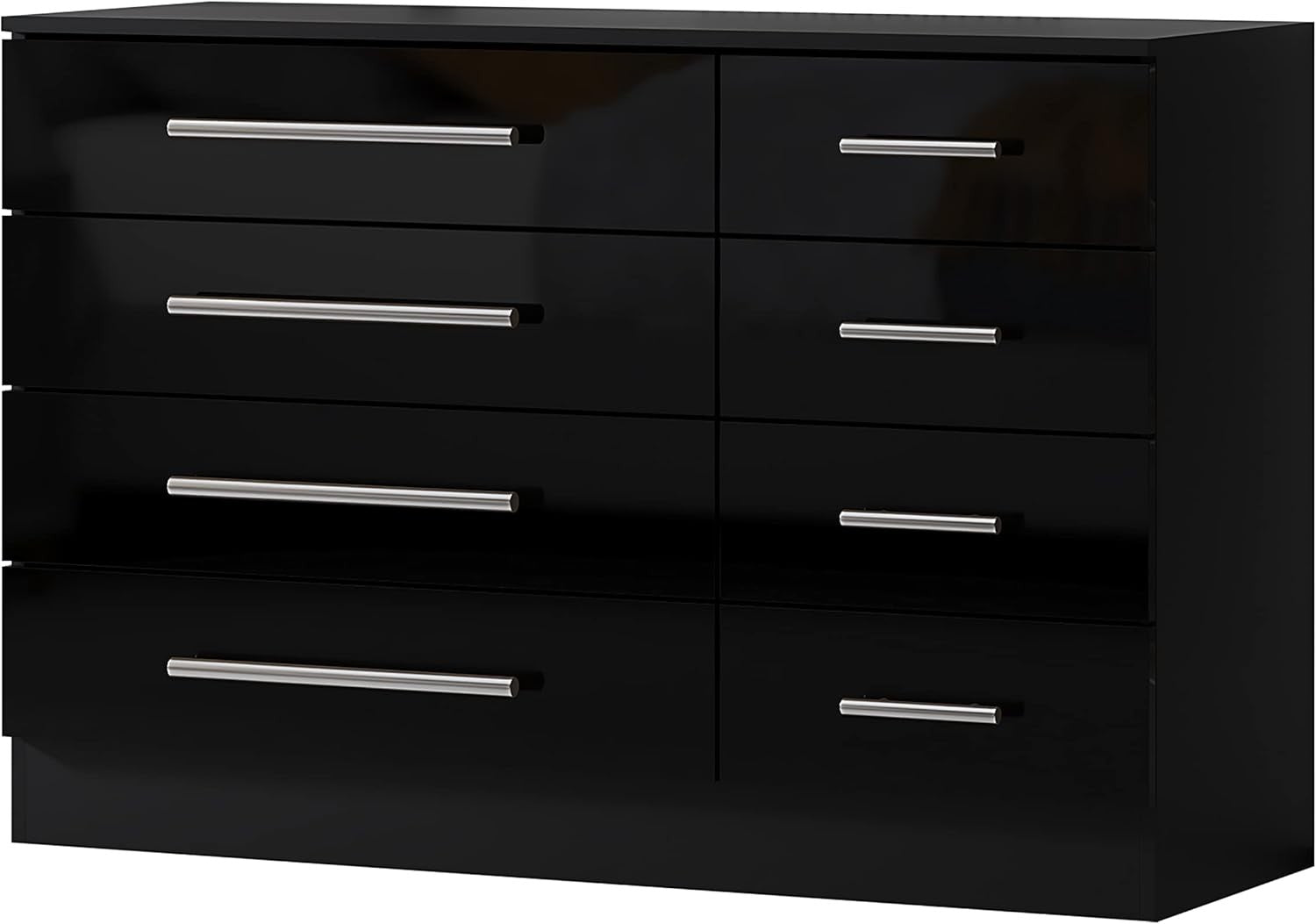 8 Drawer Black High Gloss Chest of Drawers Modern Bedroom Storage Cabinet