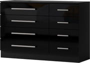 8 Drawer Black High Gloss Chest of Drawers Modern Bedroom Storage Cabinet