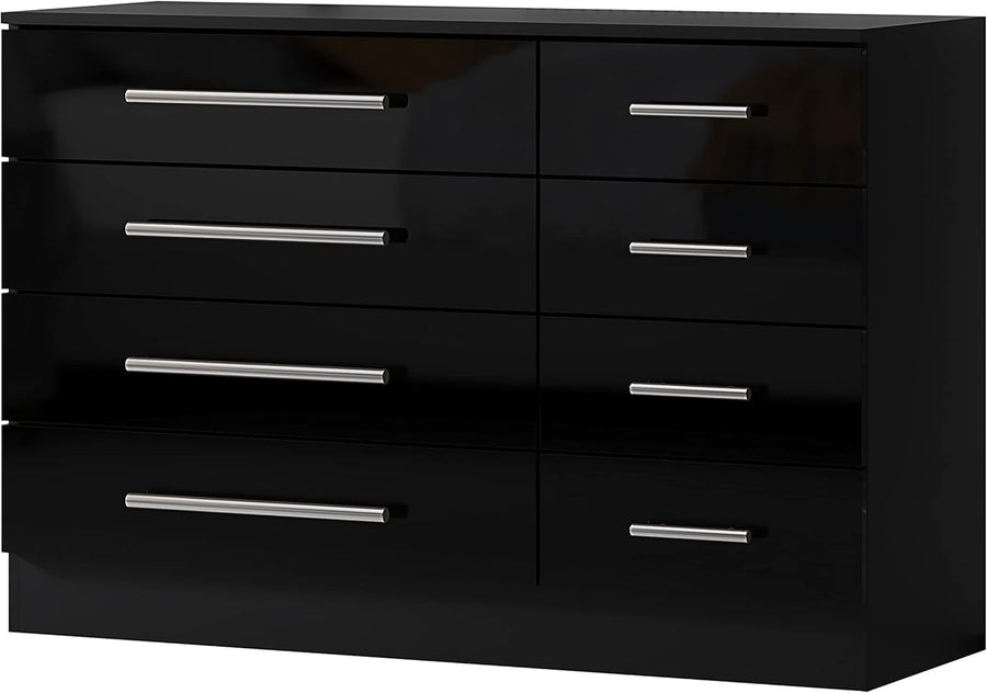 8 Drawer Black High Gloss Chest of Drawers Modern Bedroom Storage Cabinet