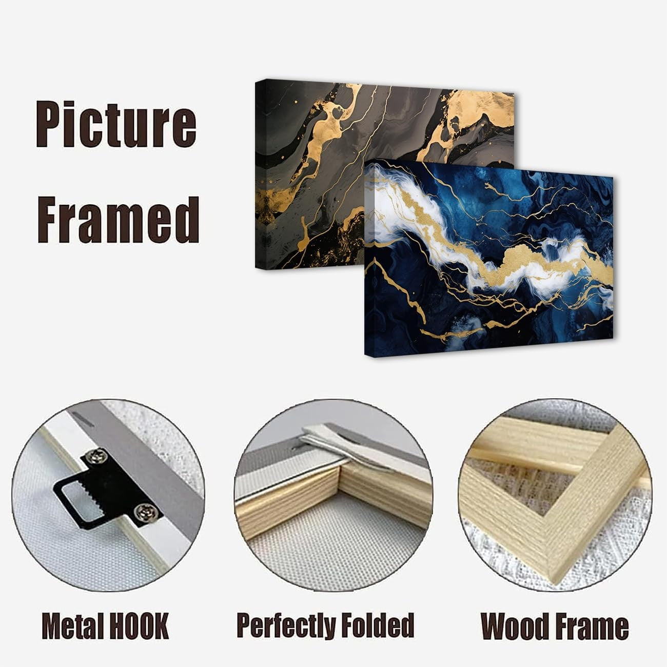 Blue & Gold Abstract Canvas Wall Art 11×14 in Modern Home Decor