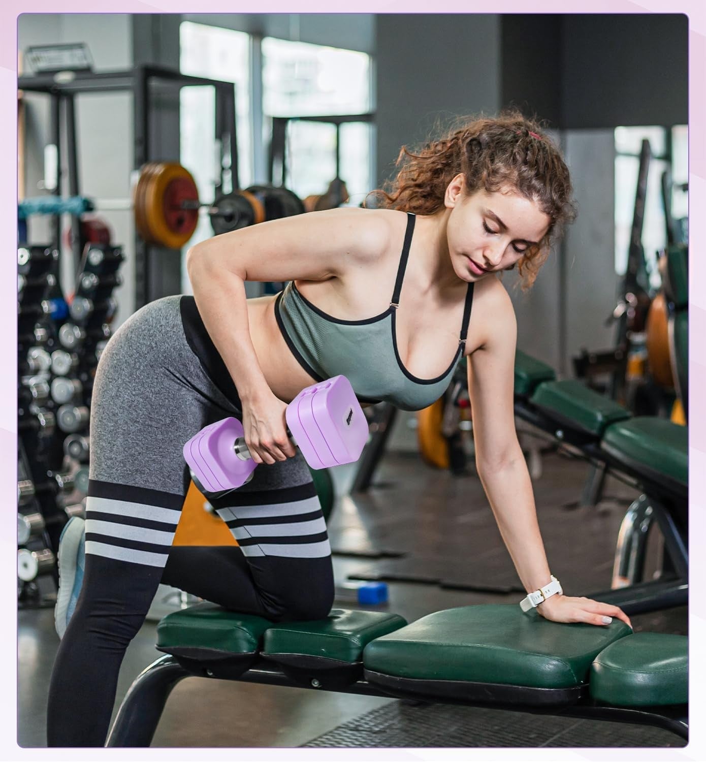 40LB Adjustable Dumbbells Pair 4-in-1 Anti-Roll Purple Home Gym Weights