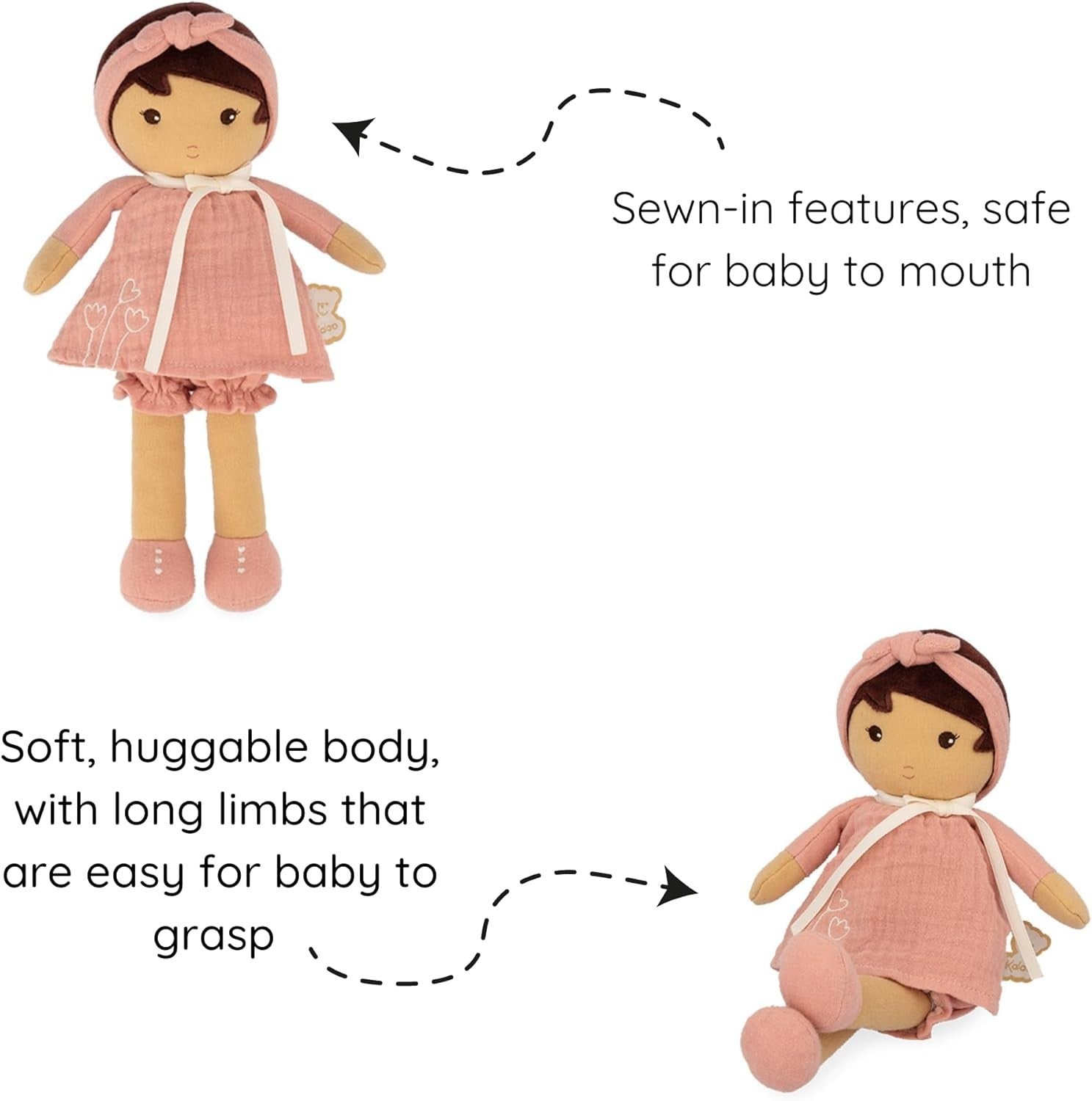 25cm Soft Fabric Baby Doll Pink Muslin Dress Personalised Ribbon Newborn Gift