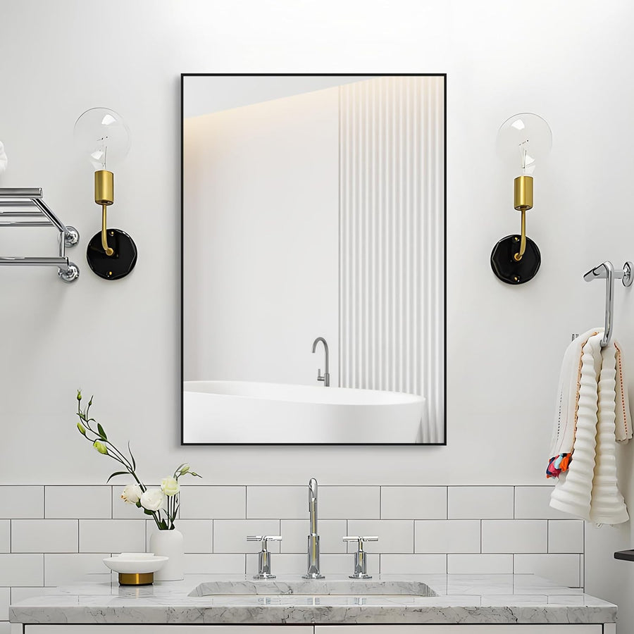 Wall Mirror 28x20in Black Frame | Modern Vanity Mirror for Bathroom & Bedroom