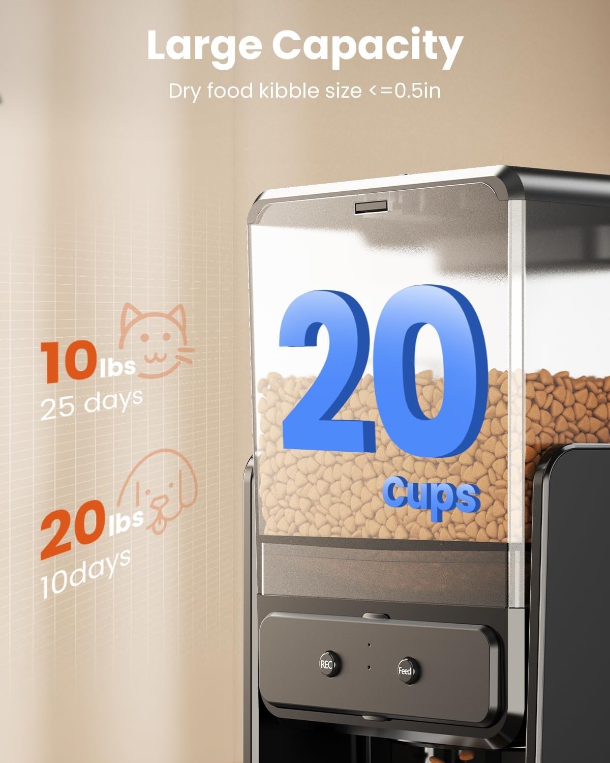 5G WiFi Automatic Cat Feeder for 2 Cats 5L Smart Dual Bowl Feeder