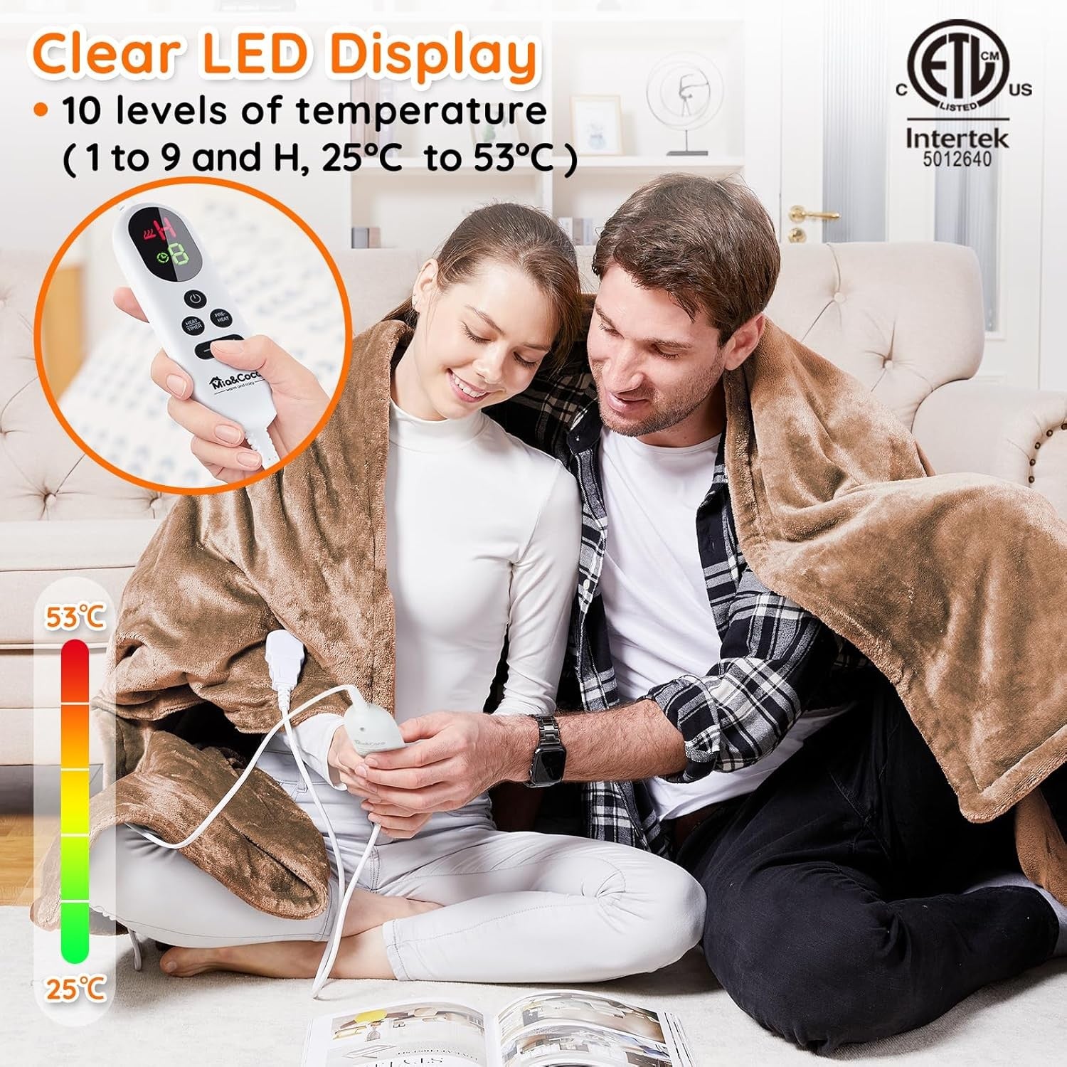 Electric Heated Throw Blanket XXL Fast Heat 10 Levels Flannel 200x180cm