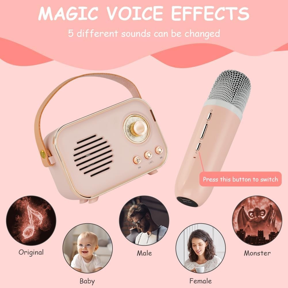 Kids Karaoke Machine 2 Wireless Mics Bluetooth Voice Changer