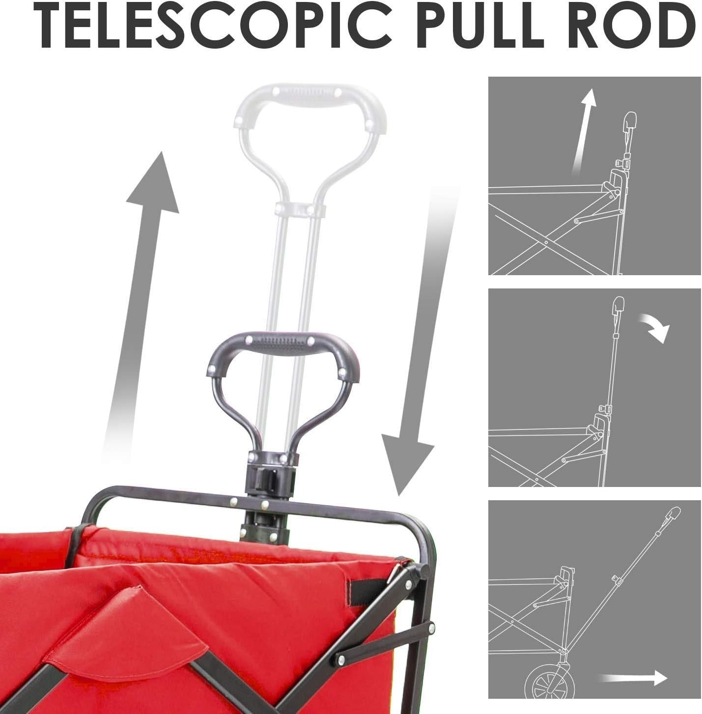 Red Heavy Duty Camping Wagon 150kg Folding Festival Trolley Adjustable Handle